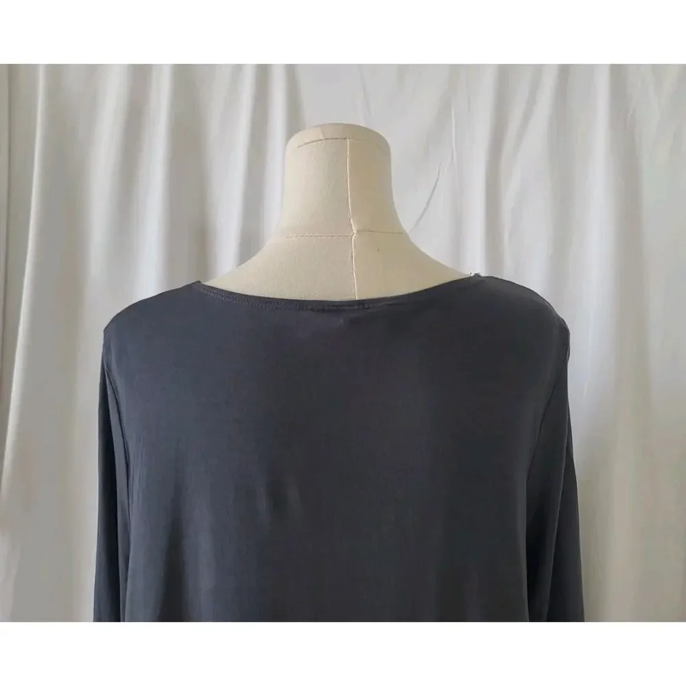Bryn Walker Womens **IN Gray* Lora Sharkbite Hem Tunic Top Large Lagenlook